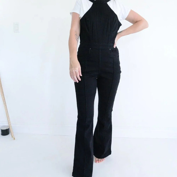 Free People We The Free Black Bib Overalls 100% Cotton 8 - Picture 2 of 13